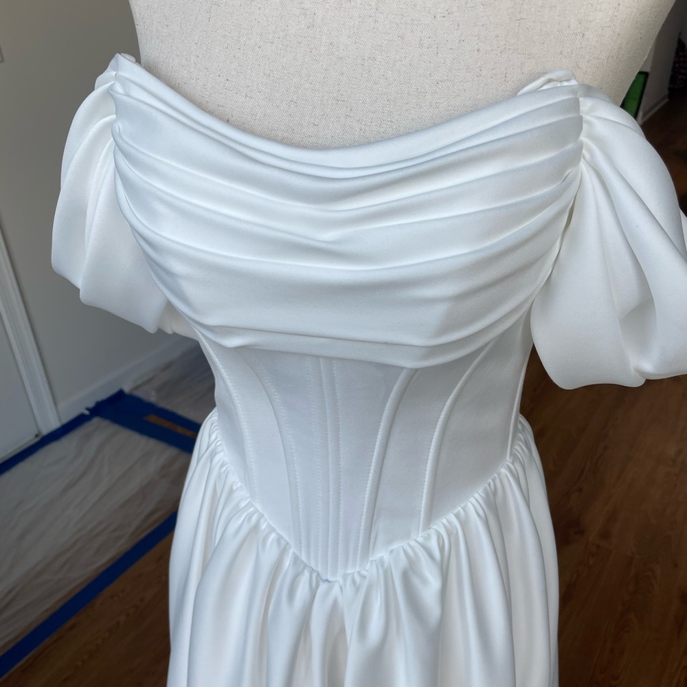 White Off-Shoulder Ruched Corset Dress